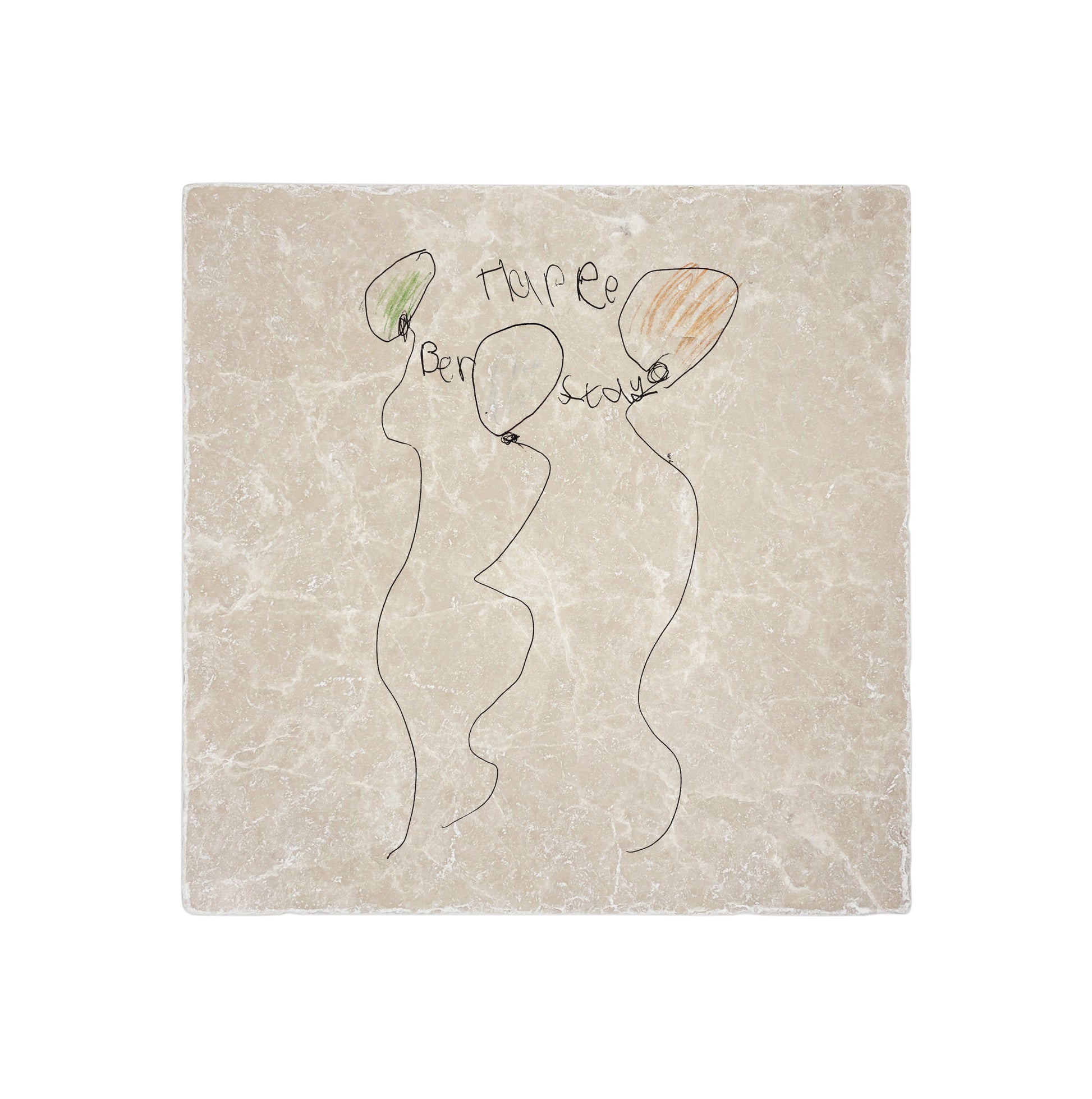 A child’s drawing on a medium marble tile, a personalised keepsake gift for parents and family members.