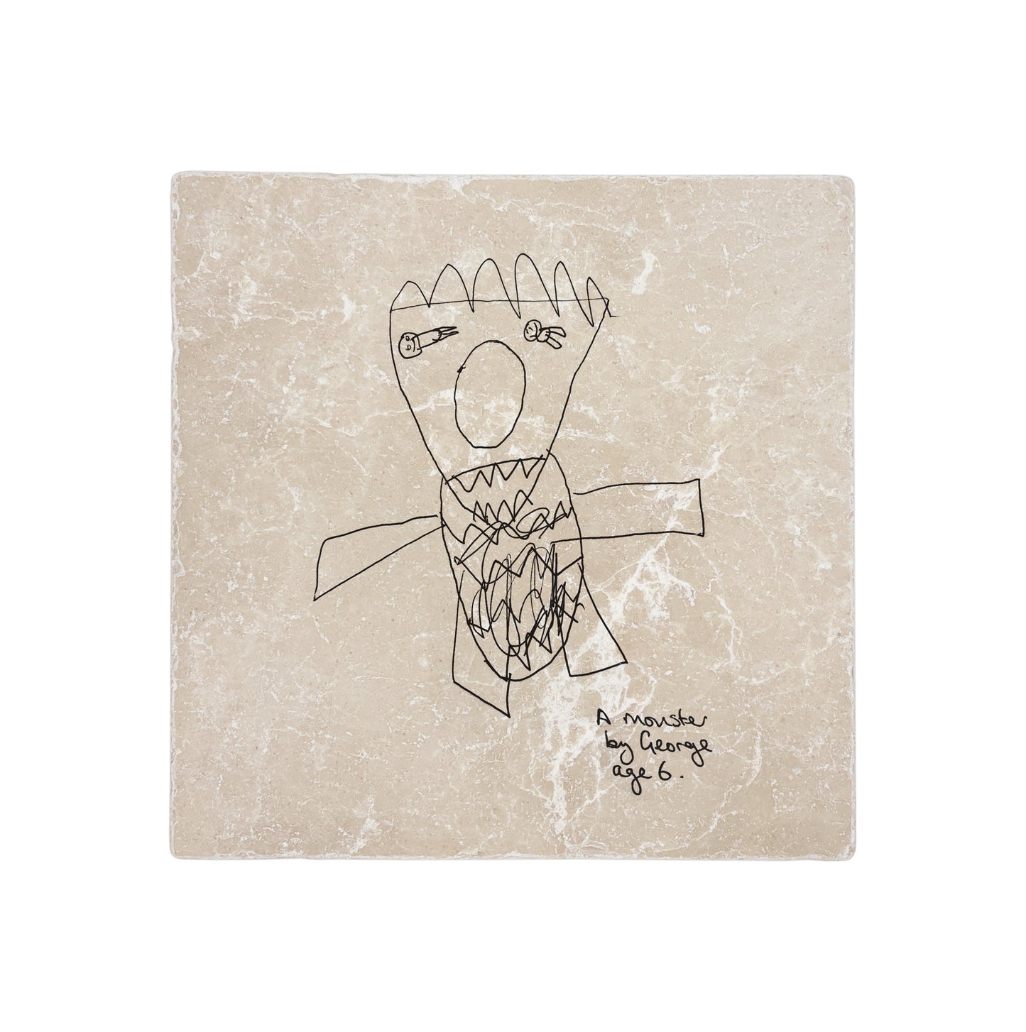 A personalised medium marble platter featuring a child’s hand-drawn creation, perfect for family and loved ones.