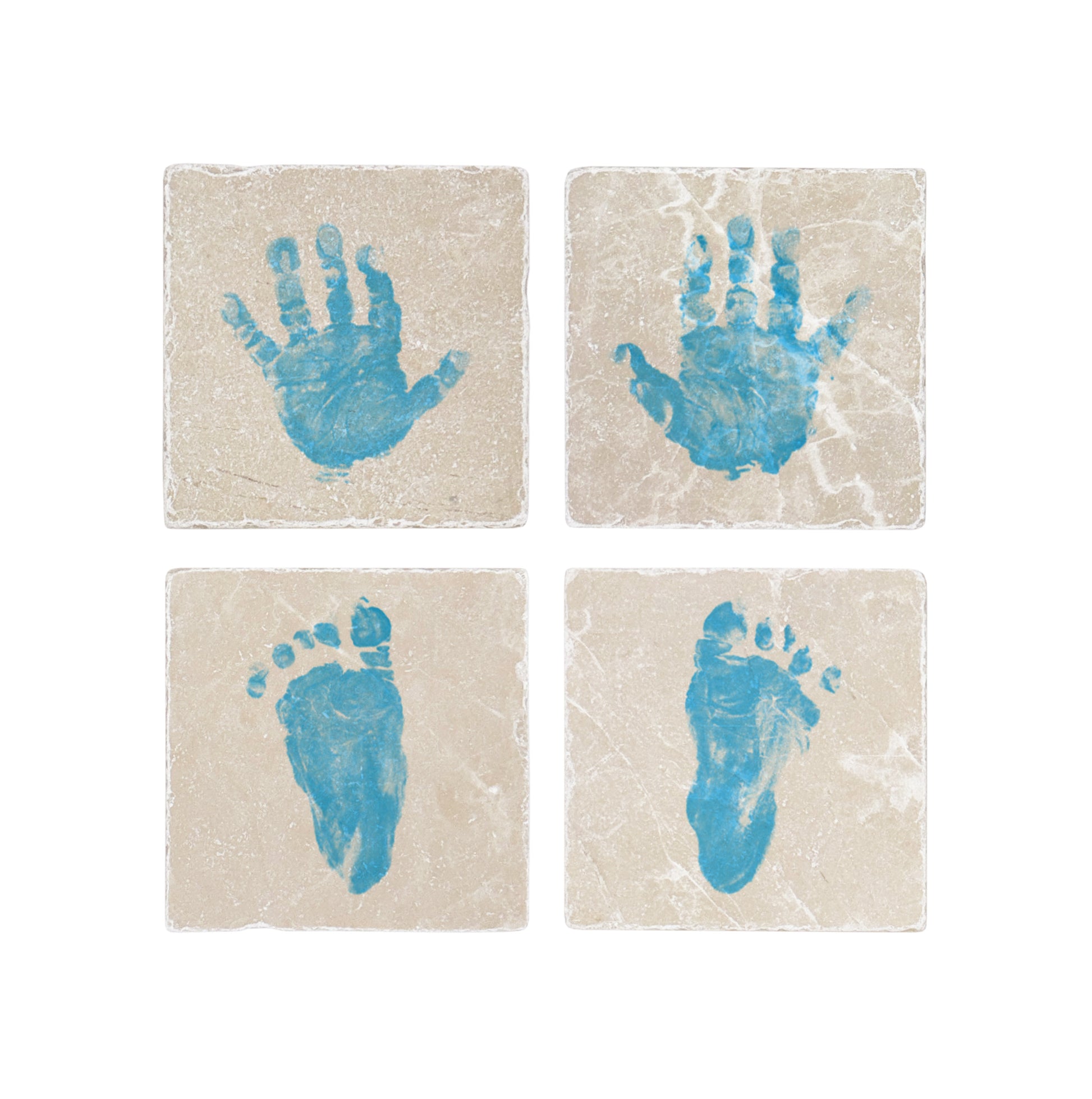 Personalised marble coasters with baby footprints and handprints are a beautiful keepsake, perfect for grandparents or family celebrations.