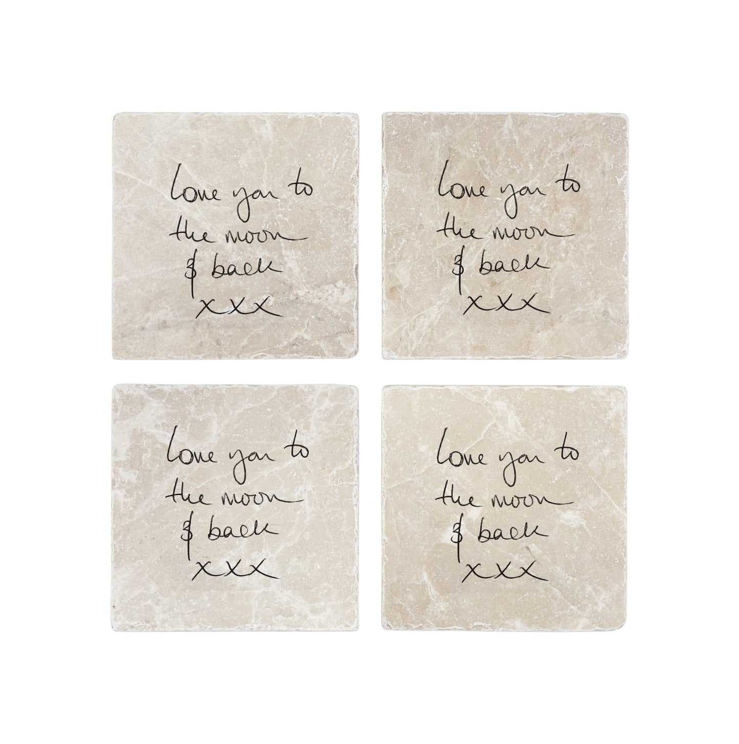 A set of 4 marble coasters personalised with a loved one's handwriting – a heartfelt remembrance or memorial gift.