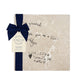 A custom medium marble platter featuring a loved one’s handwriting, a perfect gift and keepsake for parents, grandparents, or family. The bespoke platter is package with a luxurious blue ribbon and gift tag.