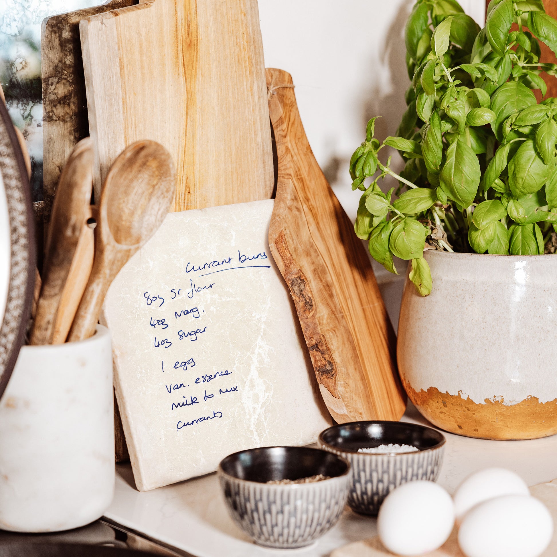 A handwritten recipe on a medium marble platter – a special personalised keepsake gift for loved ones and family.