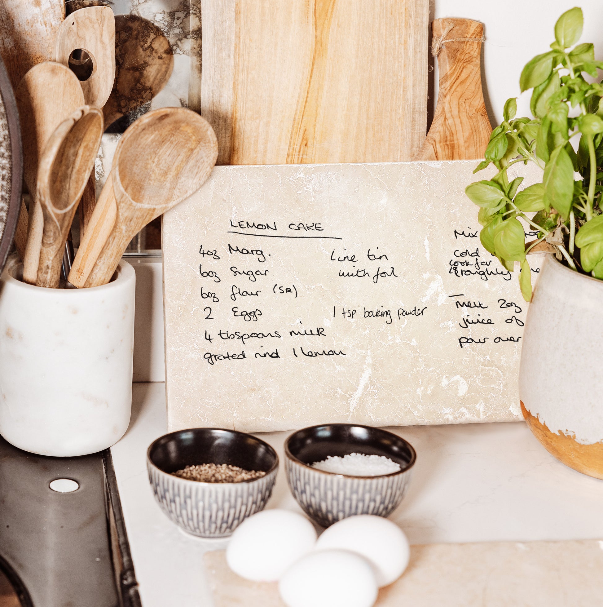 A marble sharing platter personalised with a handwritten family recipe passed down through generations.