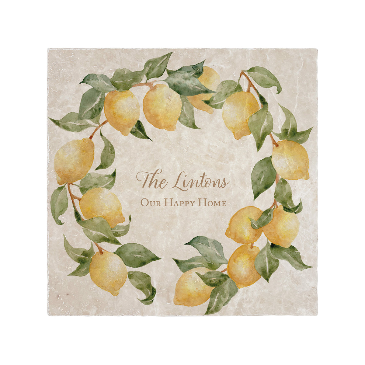 Lemon Wreath personalised wall tile, make it your own with your own text. 