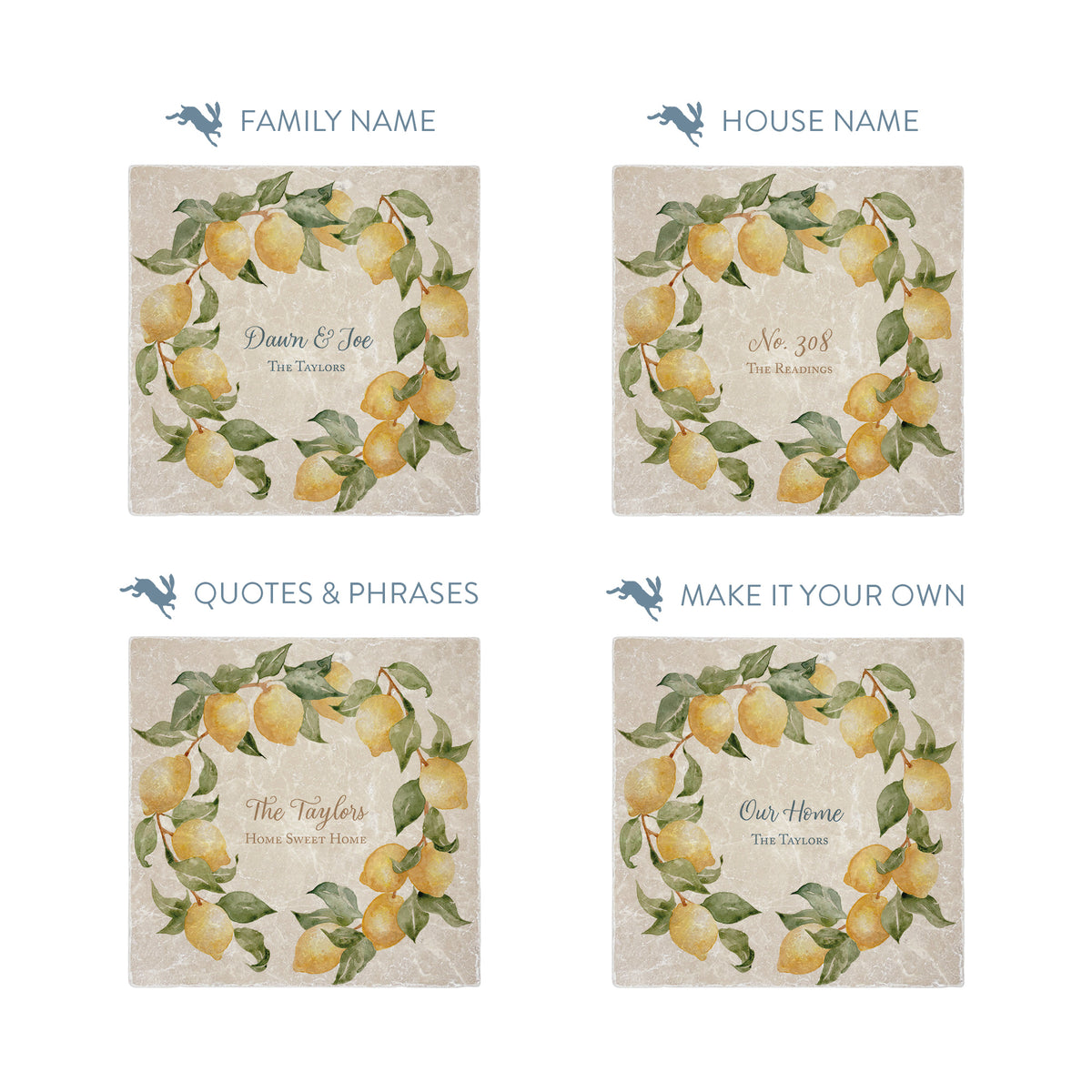 Lemon Wreath personalised wall tile, make it your own with your own text. 
