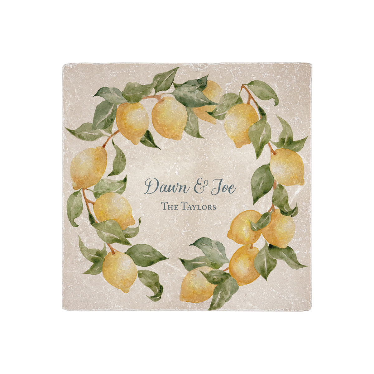 Lemon Wreath personalised wall tile, make it your own with your own text. 