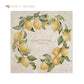A large square personalised marble placemat with a lemon wreath design. The placemat is personalised with a couple's names and wedding date in a neutral colour classic serif font.