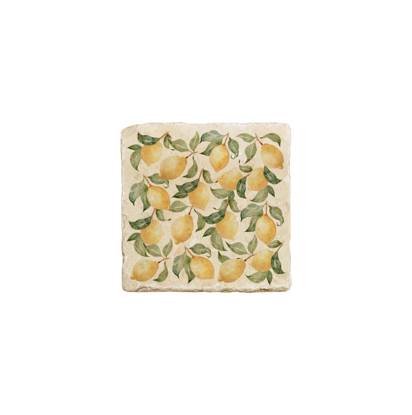 A square marble coaster featuring a watercolour fruit design that can be added to a mix and match set.