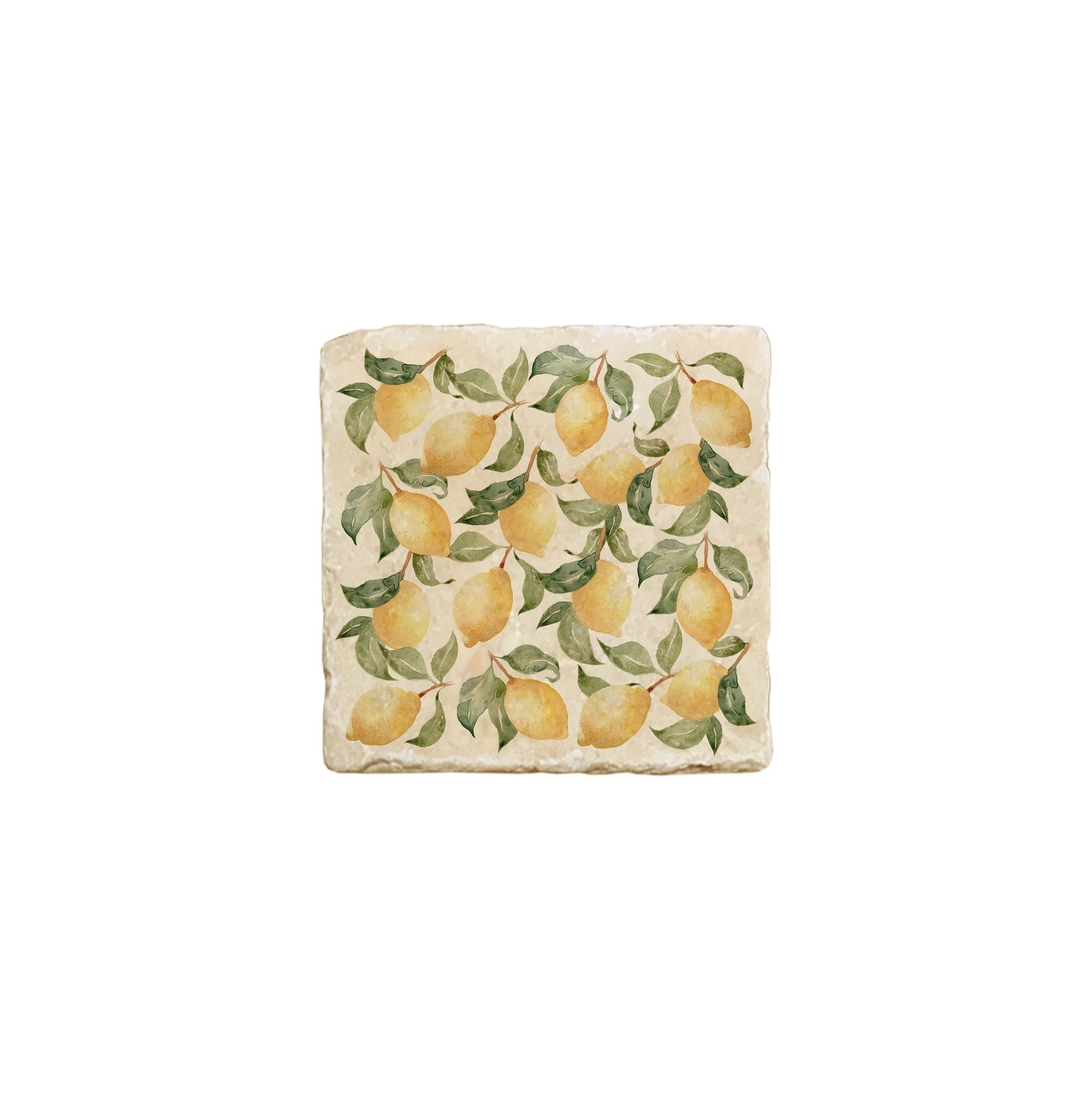 A square marble coaster featuring a watercolour fruit design that can be added to a mix and match set.