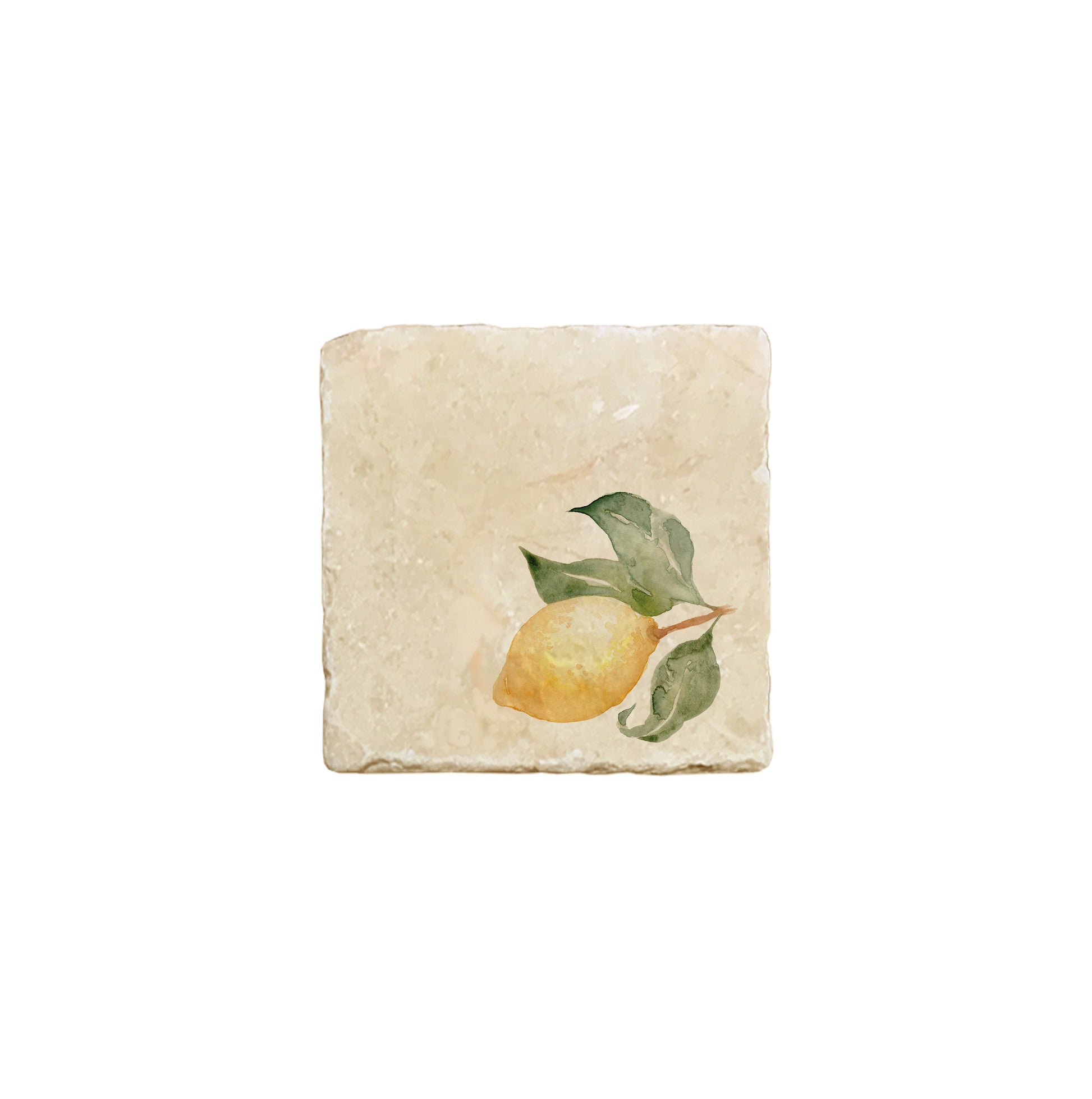 A square marble coaster featuring a watercolour fruit design that can be added to a mix and match set.