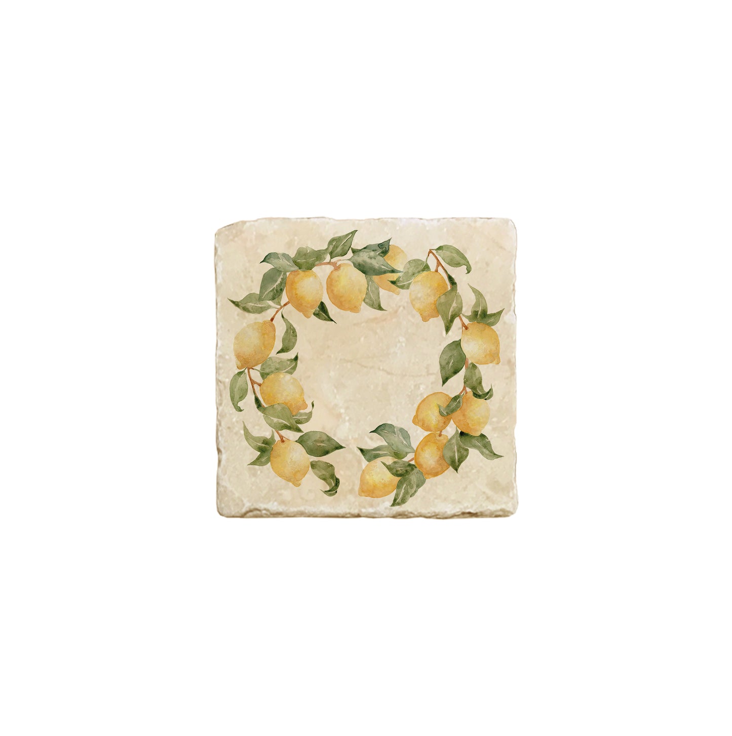 A square marble coaster featuring a watercolour fruit design that can be added to a mix and match set.