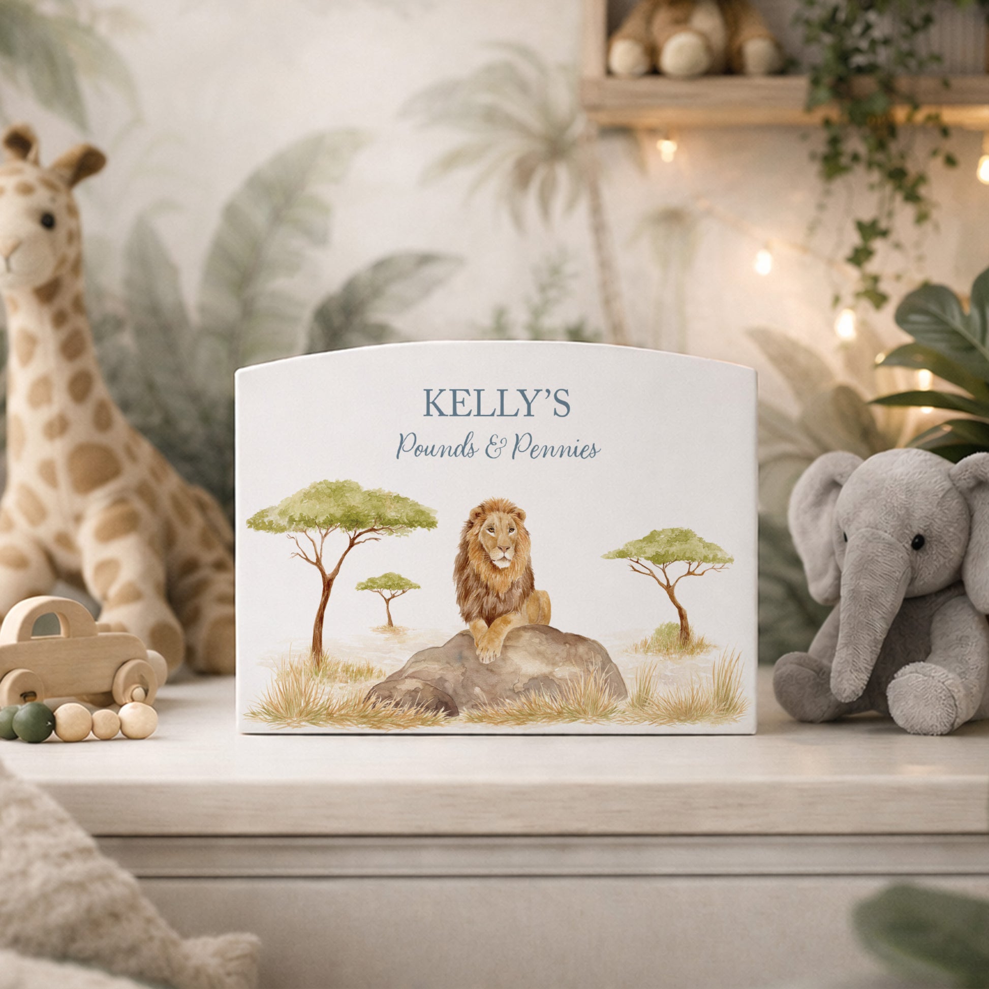 Lion Money Box, perfect children's personalised gift. Perfect keeps sake