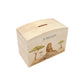 personalised wooden baby money box with baby animal design in nursery