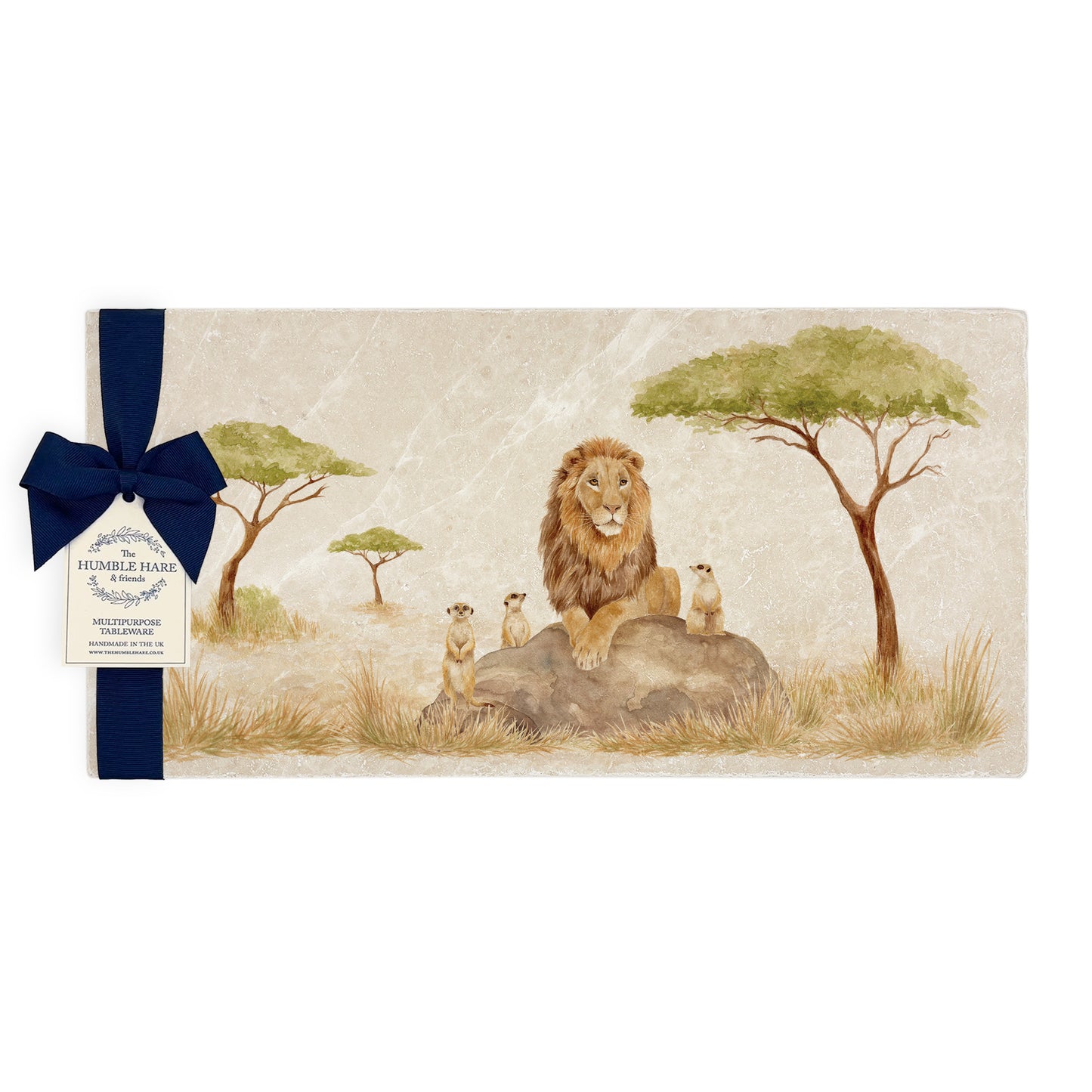 The Savannah Collectors set is perfect for the safari lover, featuring beautiful watercolour designs on our much loved marble platters and coasters. You can find a Lion and Meerkats on this sharing platter 