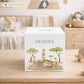 handmade wooden nursery money box with soft watercolour illustration, fun meerkat design 