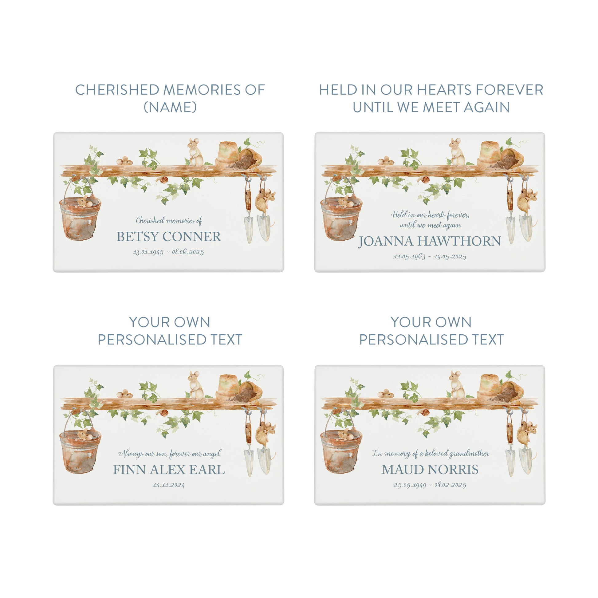 Luxury solid wooden white painted Urn with Mice on a shelf, a watercolour illustration, our urns and Caskets for displaying or burying ashes. Customisable and can be personalised. Perfect funeral memory keepsake urn, for storing ashes for humans and pets. 
