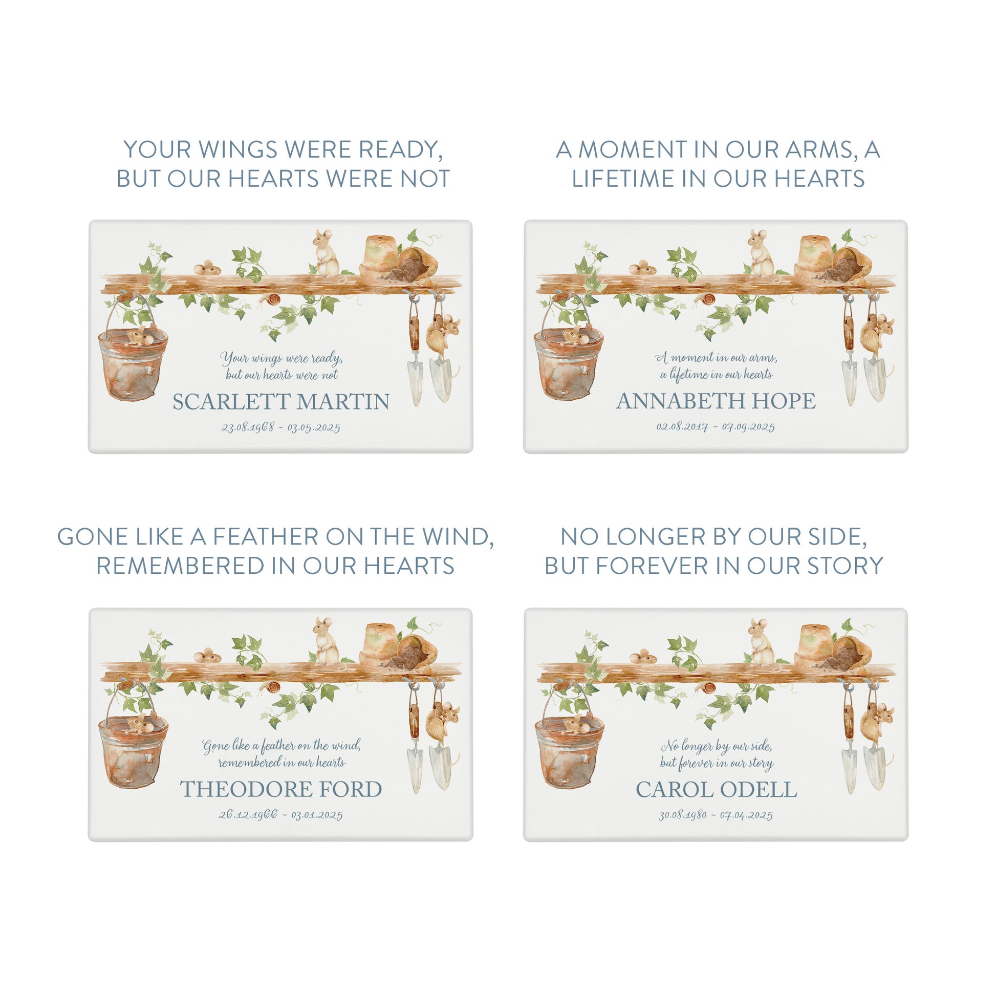 Luxury solid wooden white painted Urn with Mice on a shelf, a watercolour illustration, our urns and Caskets for displaying or burying ashes. Customisable and can be personalised. Perfect funeral memory keepsake urn, for storing ashes for humans and pets. 