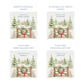 Phrase options for a personalised white wooden Christmas Eve gift box with a winter scene of mice playing on a cottage gate in a snowy forest watercolour illustration, the box is personalised with a name and Merry Christmas phrase.