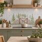 Bespoke decorative marble splashback for a luxury country kitchen, countryside animals featuring mice and a Robin sat on the Garden Gate. 