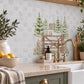 Bespoke decorative marble splashback for a luxury country kitchen, countryside animals featuring mice and a Robin sat on the Garden Gate. 