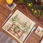 A large square marble platter with a watercolour winter forest scene featuring mice playing on the cottage gate. 