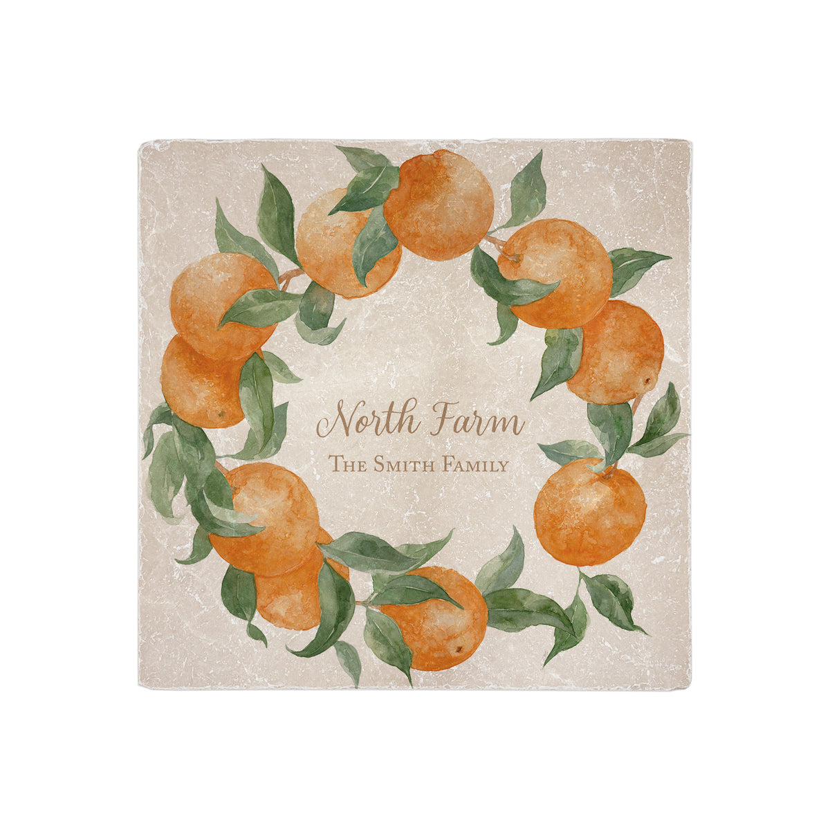 Orange Wreath personalised wall tile, make it your own with your own text. 