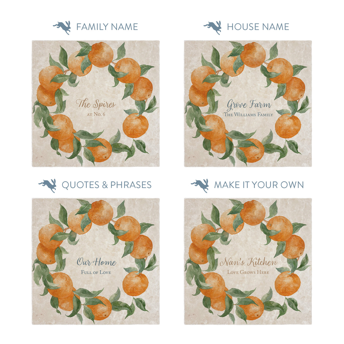 Orange Wreath personalised wall tile, make it your own with your own text. 