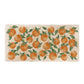 A rectangular marble sharing platter, featuring a maximalist watercolour orange pattern.