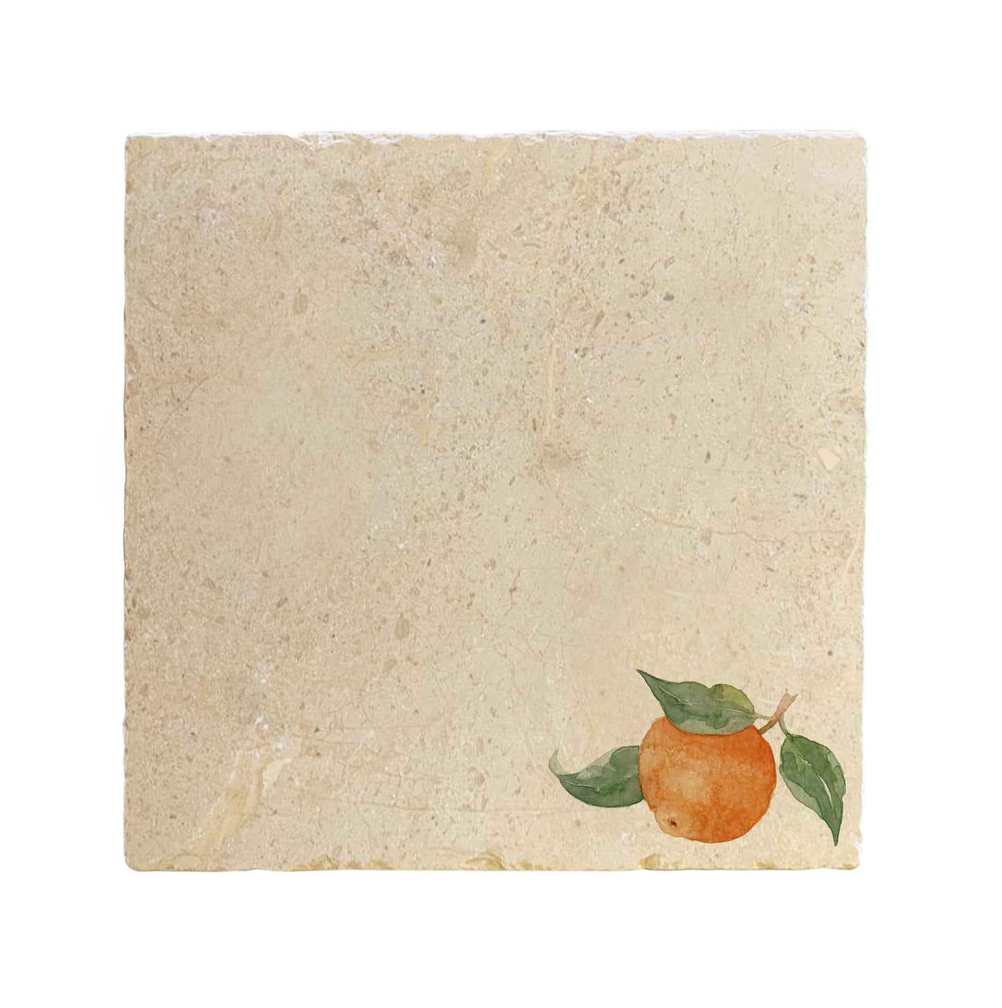 A Large marble placemat featuring a minimalistic watercolour Orange design.