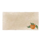 A rectangular marble sharing platter, featuring a watercolour design of a single orange with leaves.