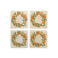 A set of 4 square marble coasters, featuring a rustic watercolour wreath of orange branches.