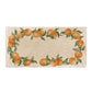 A rectangular marble sharing platter, featuring a watercolour orange wreath design that frames the platter.