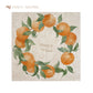 A large square personalised marble placemat with an orange wreath design. The placemat is personalised with a 'dinner at' and a family name in a neutral colour brush script font.