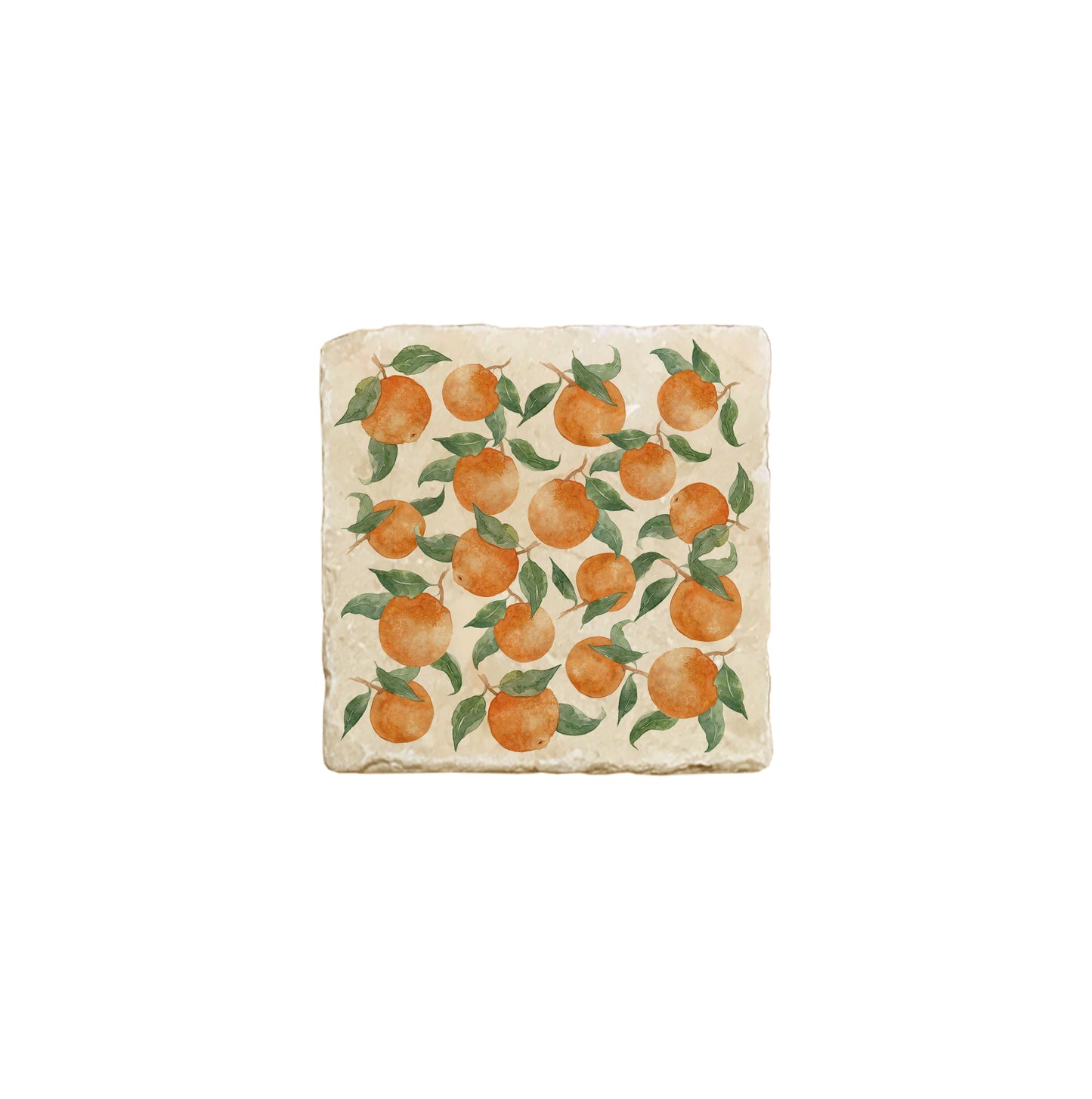 A square marble coaster featuring a watercolour fruit design that can be added to a mix and match set.