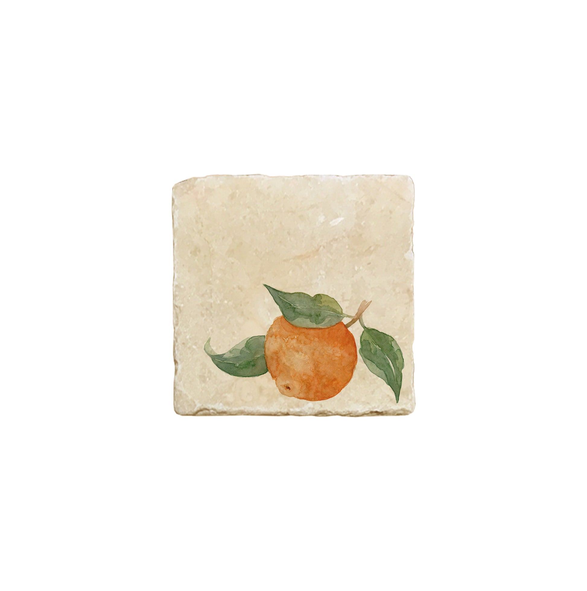 A square marble coaster featuring a watercolour fruit design that can be added to a mix and match set.