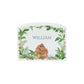 Jungle themed white money box, with an orangutan sat nestled deep in the rainforest. The perfect new baby, birthday and christening gift.  