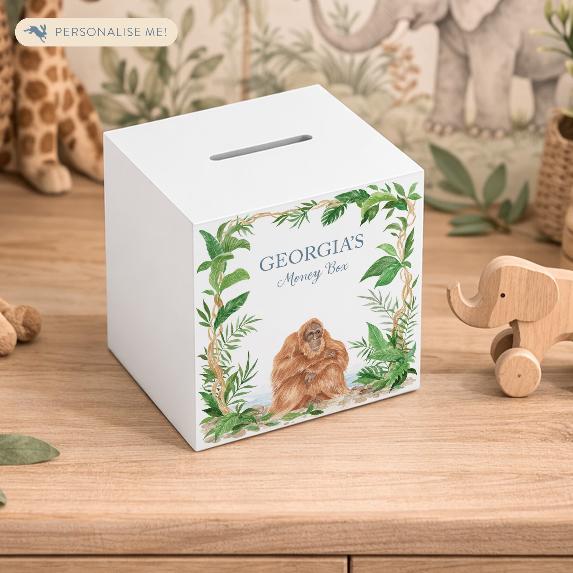 watercolour animal money box handmade keepsake for christening gift