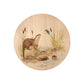 Round beech wood chopping board featuring a watercolour design of otters and a kingfisher down by the river bank.