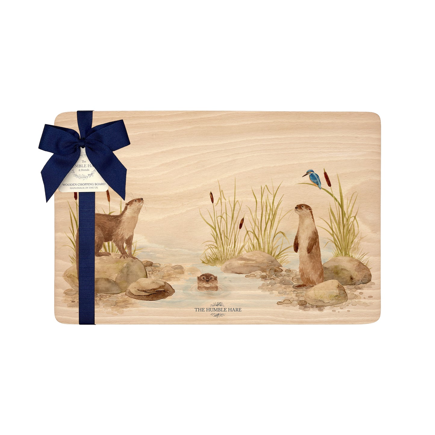 Water colour Otter and Kingfisher wooden chopping board 