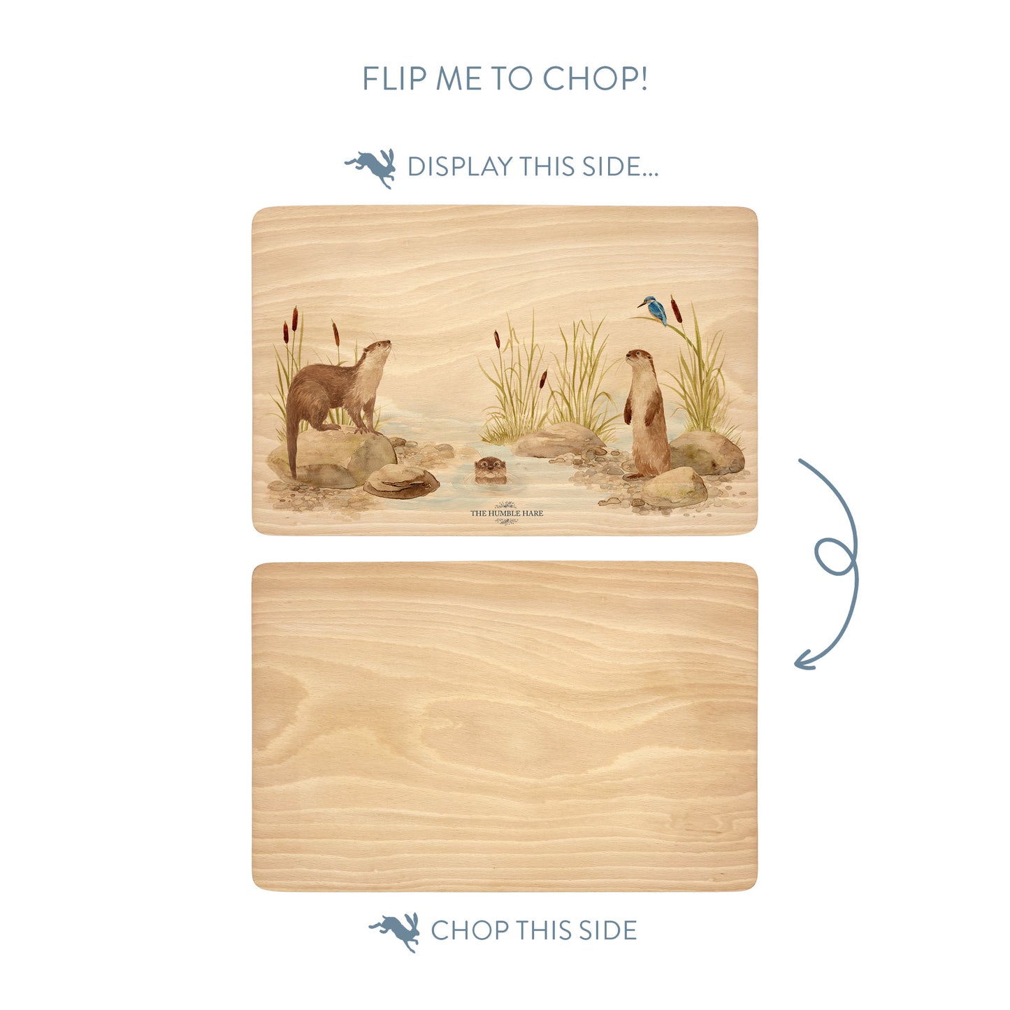 Water colour Otter and Kingfisher wooden chopping board 