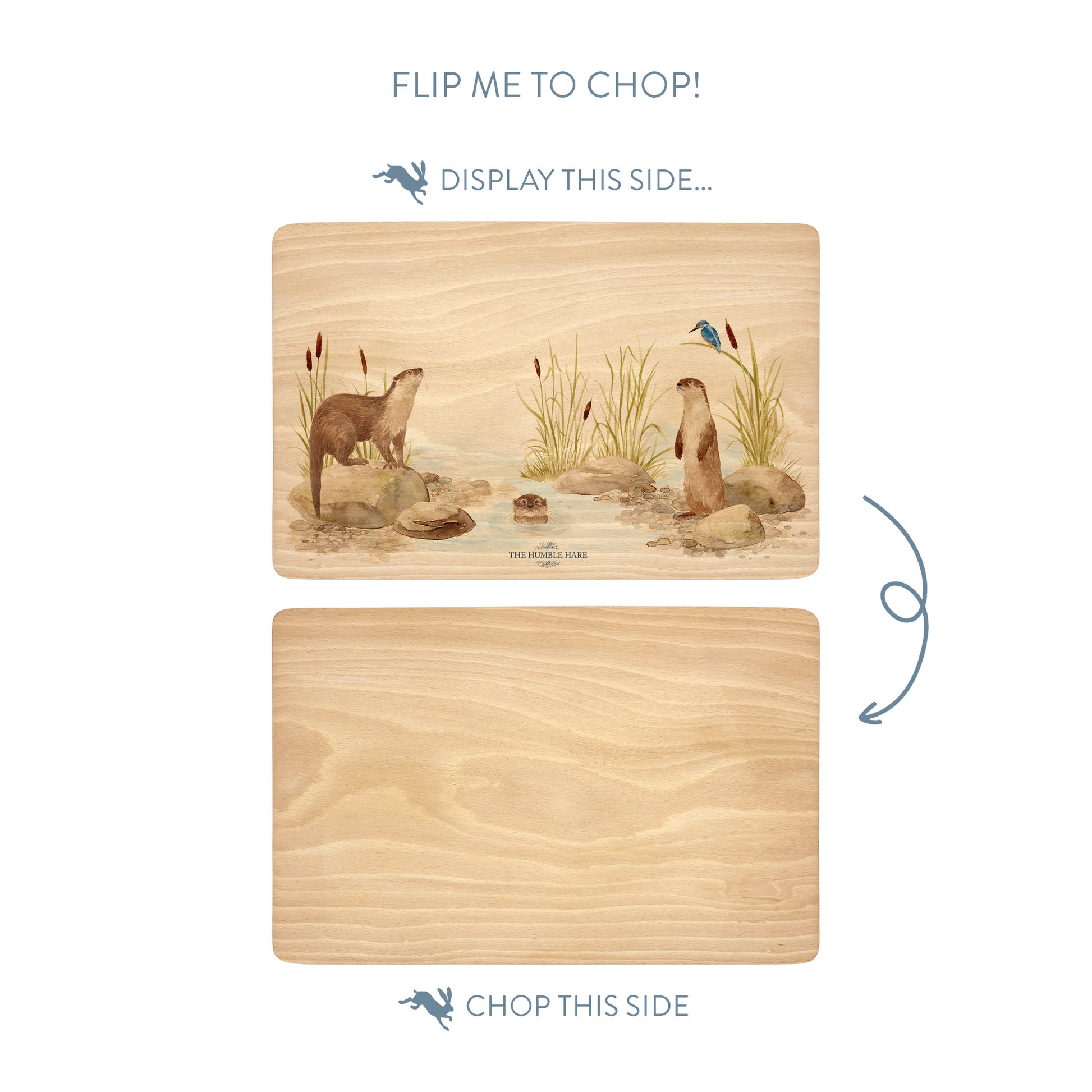 Water colour Otter and Kingfisher wooden chopping board 