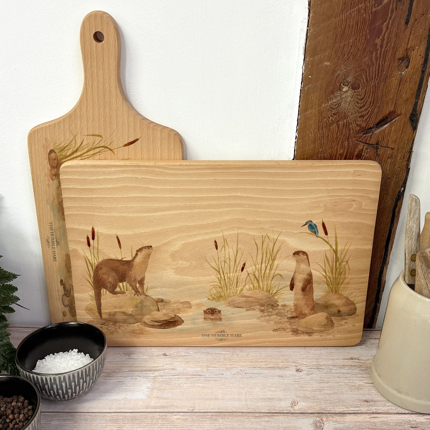 Water colour Otter and Kingfisher wooden chopping board 