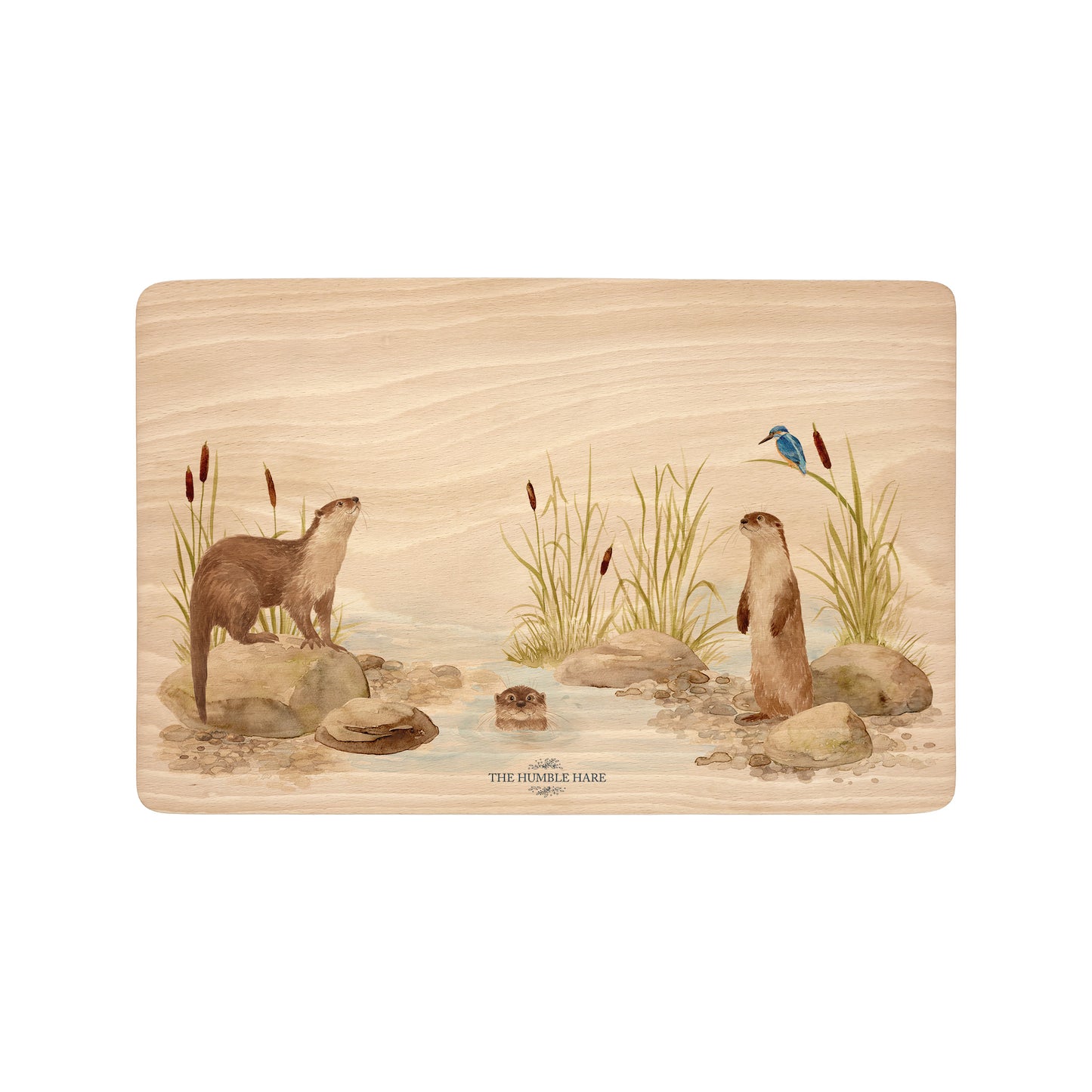 Water colour Otter and Kingfisher wooden chopping board 