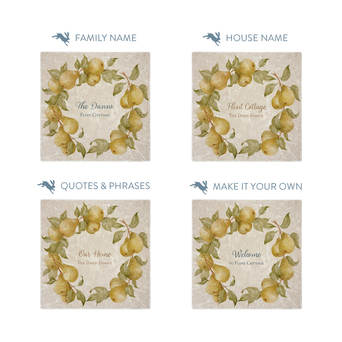 Pear Wreath personalised wall tile, make it your own with your own text. 