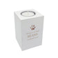 A beautifully crafted solid wooden tealight holder finished in white with a soft watercolour design of your cat or dogs paw print, personalised tealight holder can be customised to create a meaningful memorial.