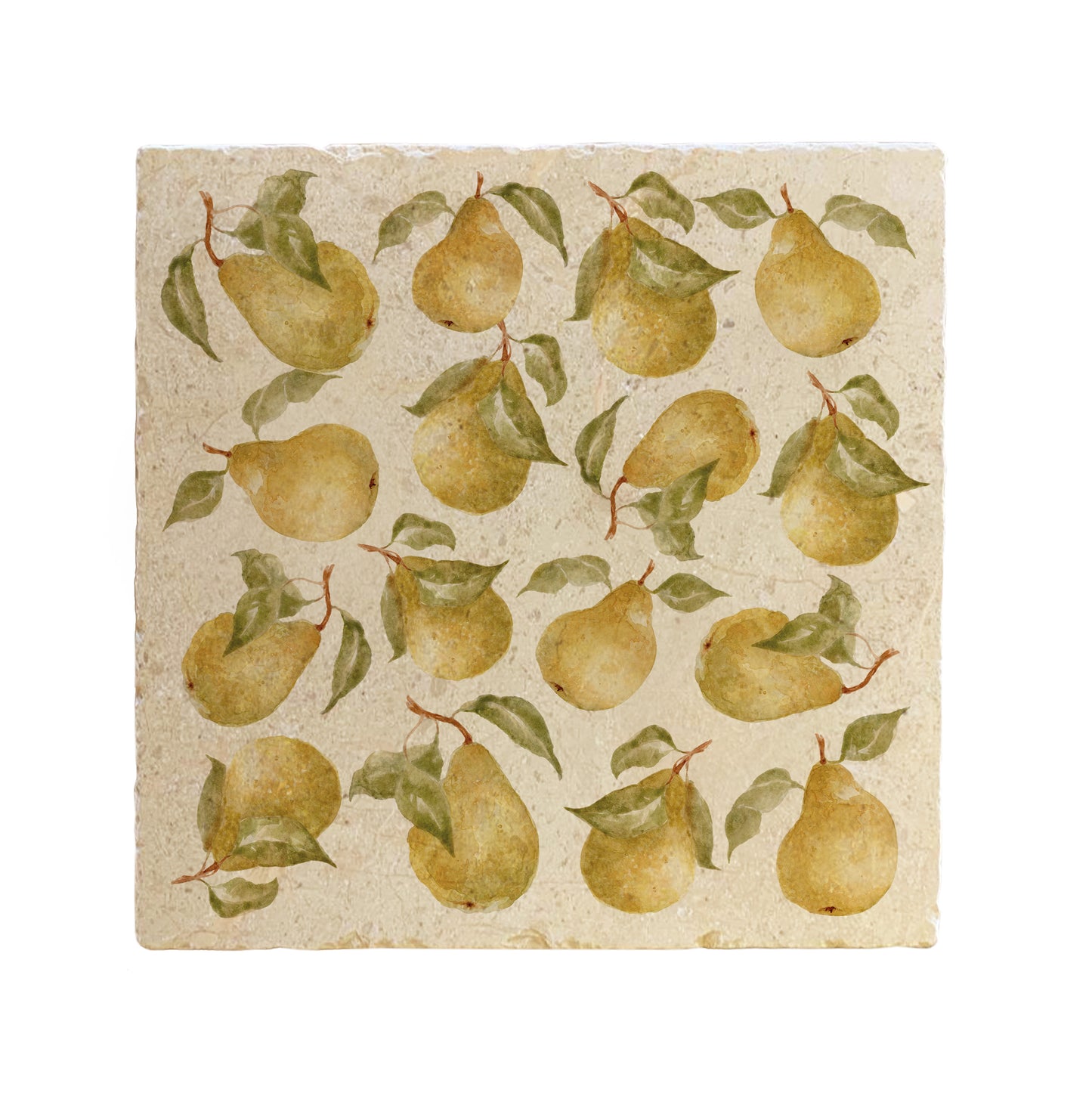 A large multipurpose marble platter with a watercolour pear pattern.