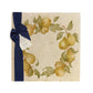 A large multipurpose marble platter with a watercolour pear wreath design, packaged with a luxurious dark blue bow and branded gift tag.