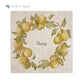 A large square personalised marble placemat with a pear wreath design. The placemat is personalised with a name in a dark blue brush script font.