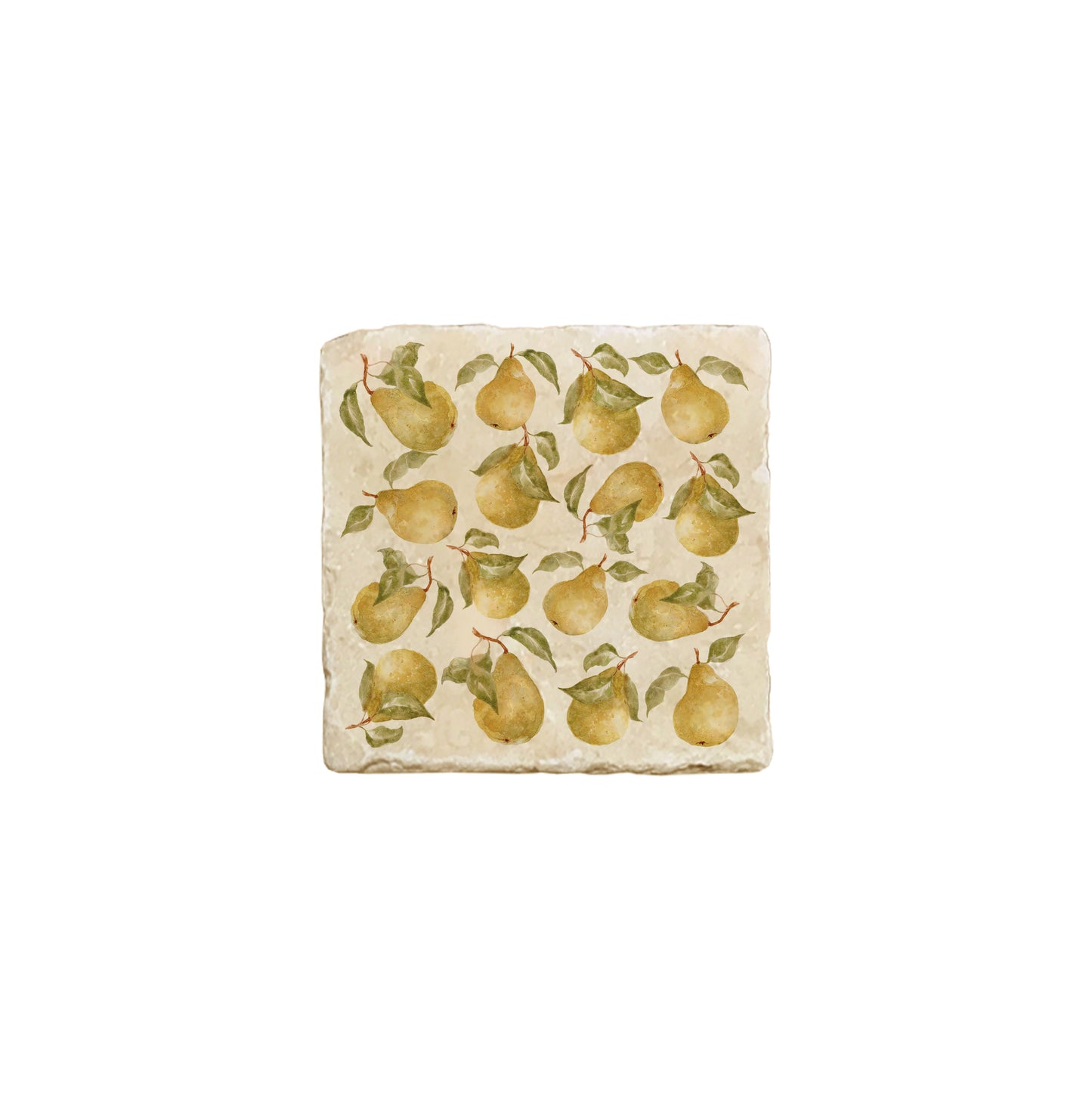 A square marble coaster featuring a watercolour fruit design that can be added to a mix and match set.