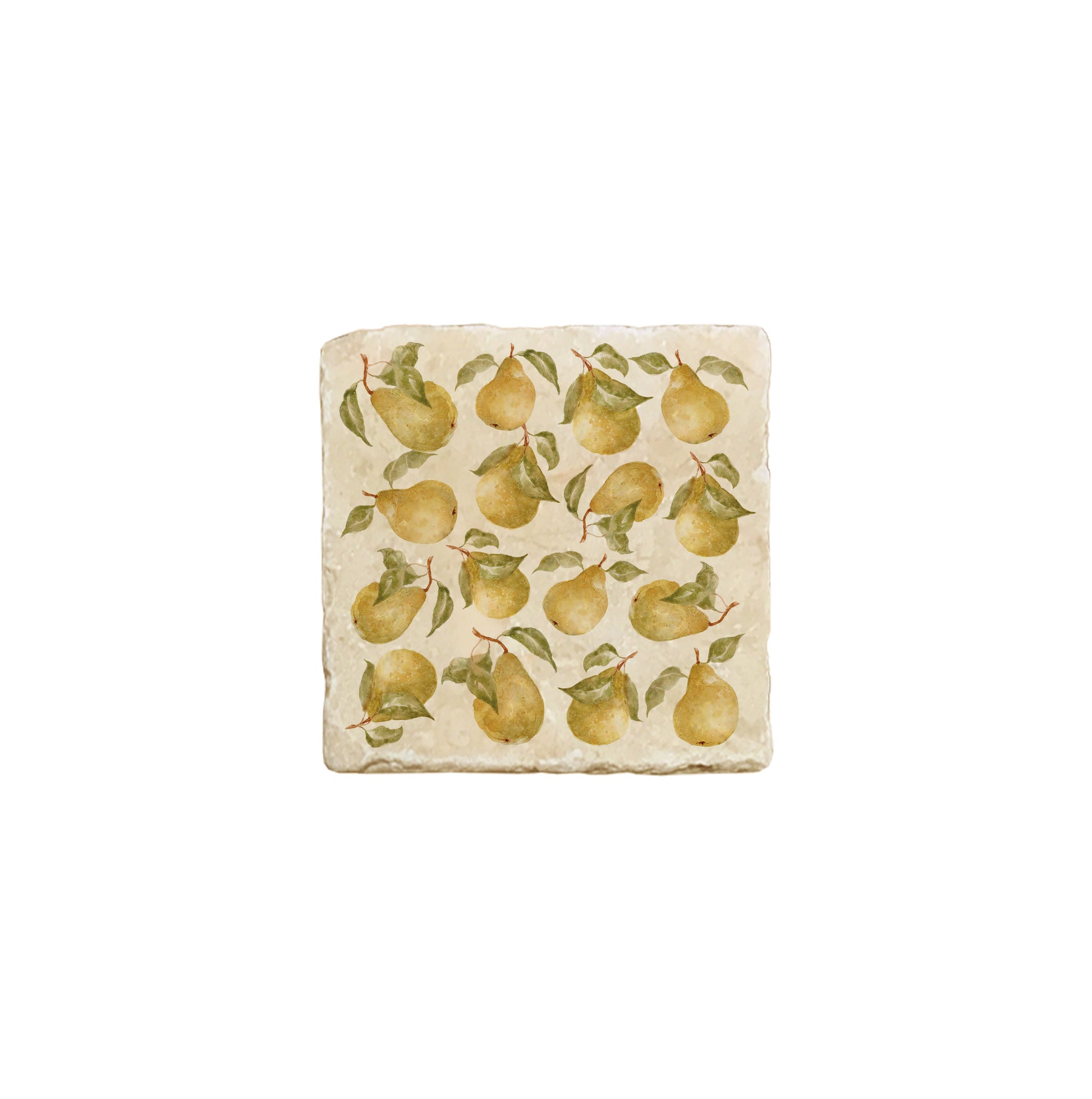 A square marble coaster featuring a watercolour fruit design that can be added to a mix and match set.